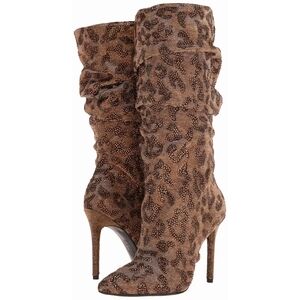 Jessica Simpson Women's LARAINE Slouch Boot - Leopard Print Bronze/Black Sz: 7.5
